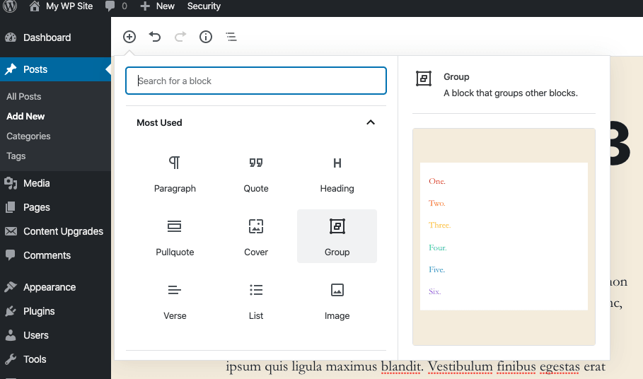 wordpress 5.3 group block