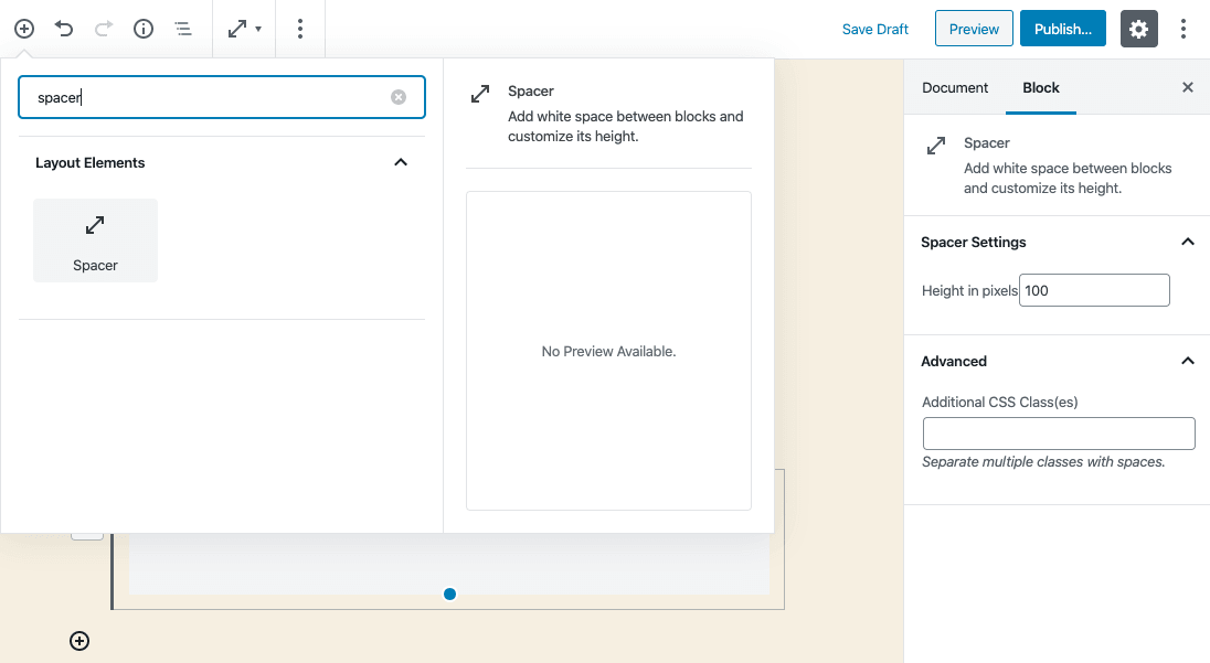wordpress 5.3 spacer block